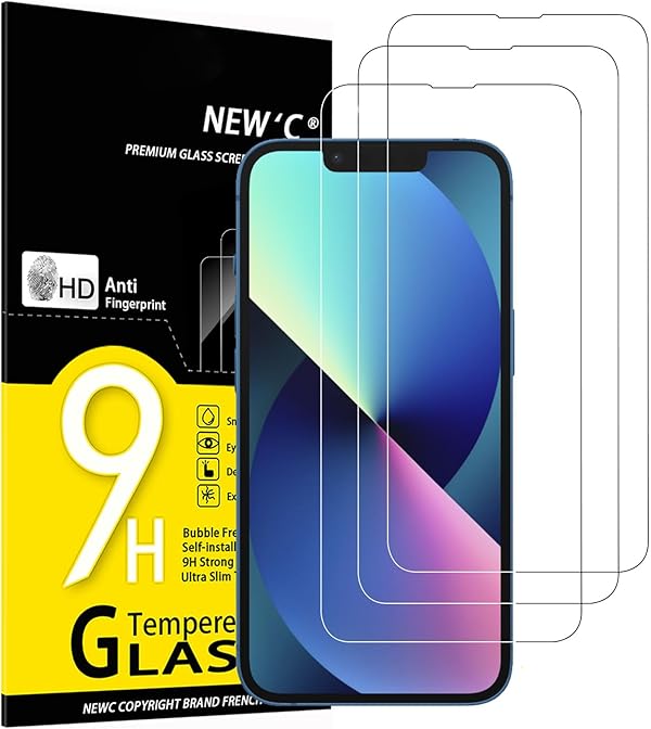 NEW'C 3 Stück für iPhone 14,iPhone 13,iPhone 13 Pro für Panzerglas (6,1 Zoll), Frei von Kratzern, 9H Härte, HD Displayschutzfolie, 0.33mm Ultra-klar, Ultrabeständig