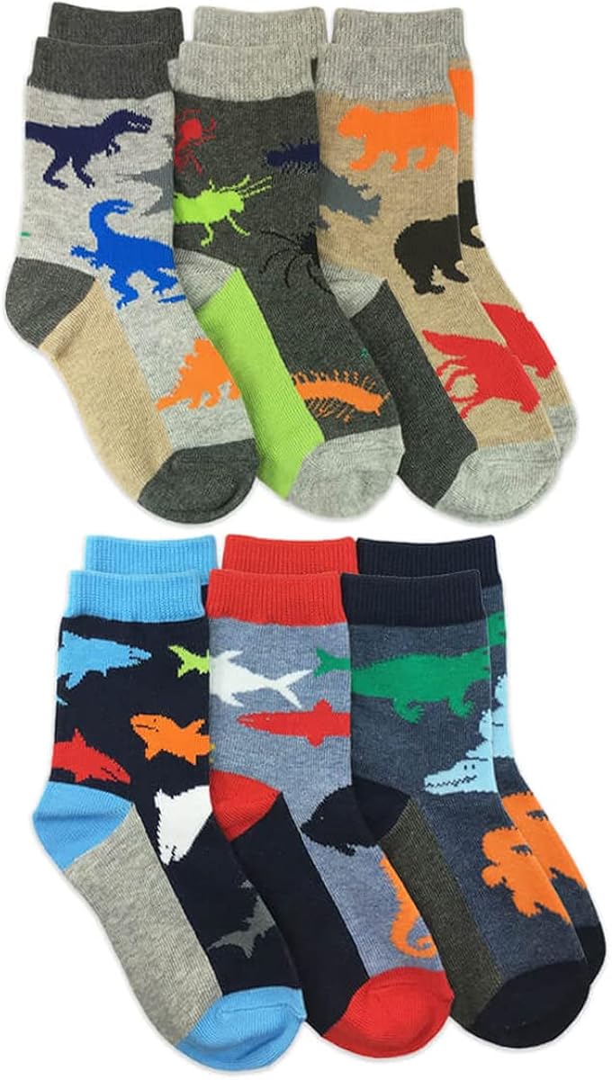 Jefferies Socks Boys' Little Fun Assorted Animals Pattern Cotton Crew Socks 6 Pair Pack: Clothing