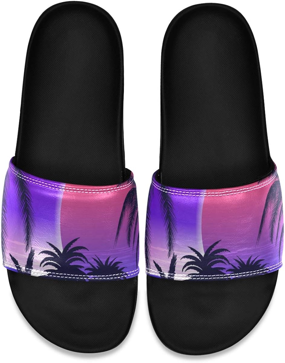 Amazon.com | Lianmei Men's Shower Slides Palm Tree Sunrise Slide Sandal, Slippers, Sandals for 