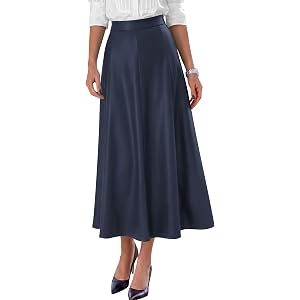 PRETTYGARDEN Womens Faux Leather High Waisted Midi Skirt | Flowy A Line Pleated Skirts, Elegant Swing Flared, Work Business C