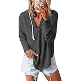 NEKOSI Womens Long Sleeve V Neck Hoodie Sweatshirts Lightweight Pullover Tops