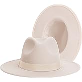 Wide Brim Fedora Hats for Women & Men Classic Dress Panama Hat Adjustable Felt Hat with Band
