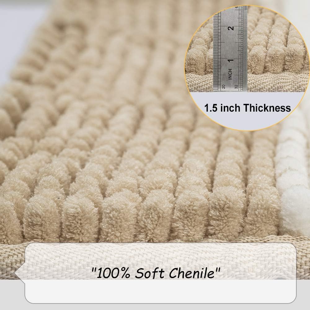 Bsicpro Chenille Bath Rug for Bathroom Shaggy Mat Shower Mats 32 x 21inch Super Non Slip Water Absorbent Carpet Stripe Pattern Plush Rugs for Tub, Shower, Bath Room (Khaki): Kitchen & Dining