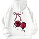 SweatyRocks Girl's Cherry Hoodie Long Sleeve Oversized Graphic Sweatshirt Fleece Pullover Tops