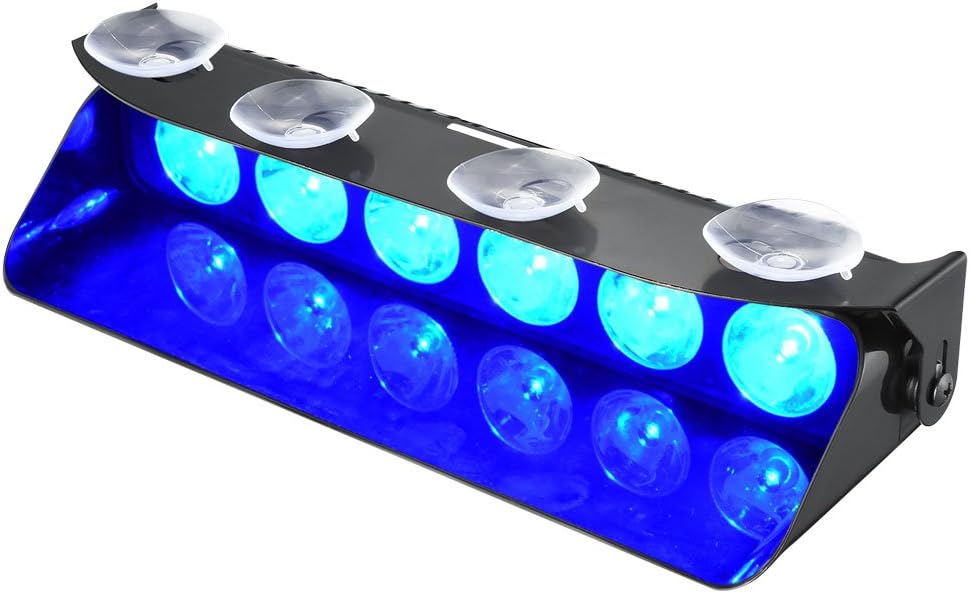 WOWTOU Emergency Blue Light Bright 12W 16 Flashing Patterns Hazard Warning Dash Deck