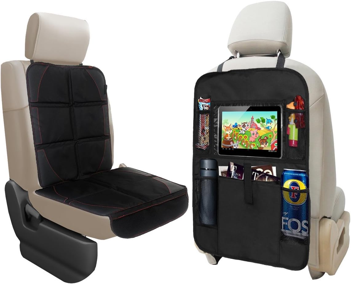 Baby Car Seat Protector+Seat Back Organiser Set for Child with iPad and Tablet Holder Cozywind Auto Seat Protector Kick Mat Car Back Seat Organisers Kids with 5 Pockets Storage - Image 3
