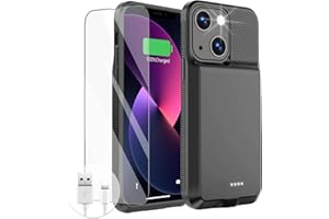 GIN FOXI Battery Case for iPhone 13/13 Pro/14/14 Pro, Charging Cases Real 7000mAh Rechargeable Anti-Fall Protection Extended Charger Cover Ultra-Slim Juice Pack,Black, 6.1"
