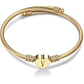 Chili Jewelry Women Gold Plated Heart Initial A-Z Letter Cuff Bracelets Expandable Stainless Steel Birthday Jewelry