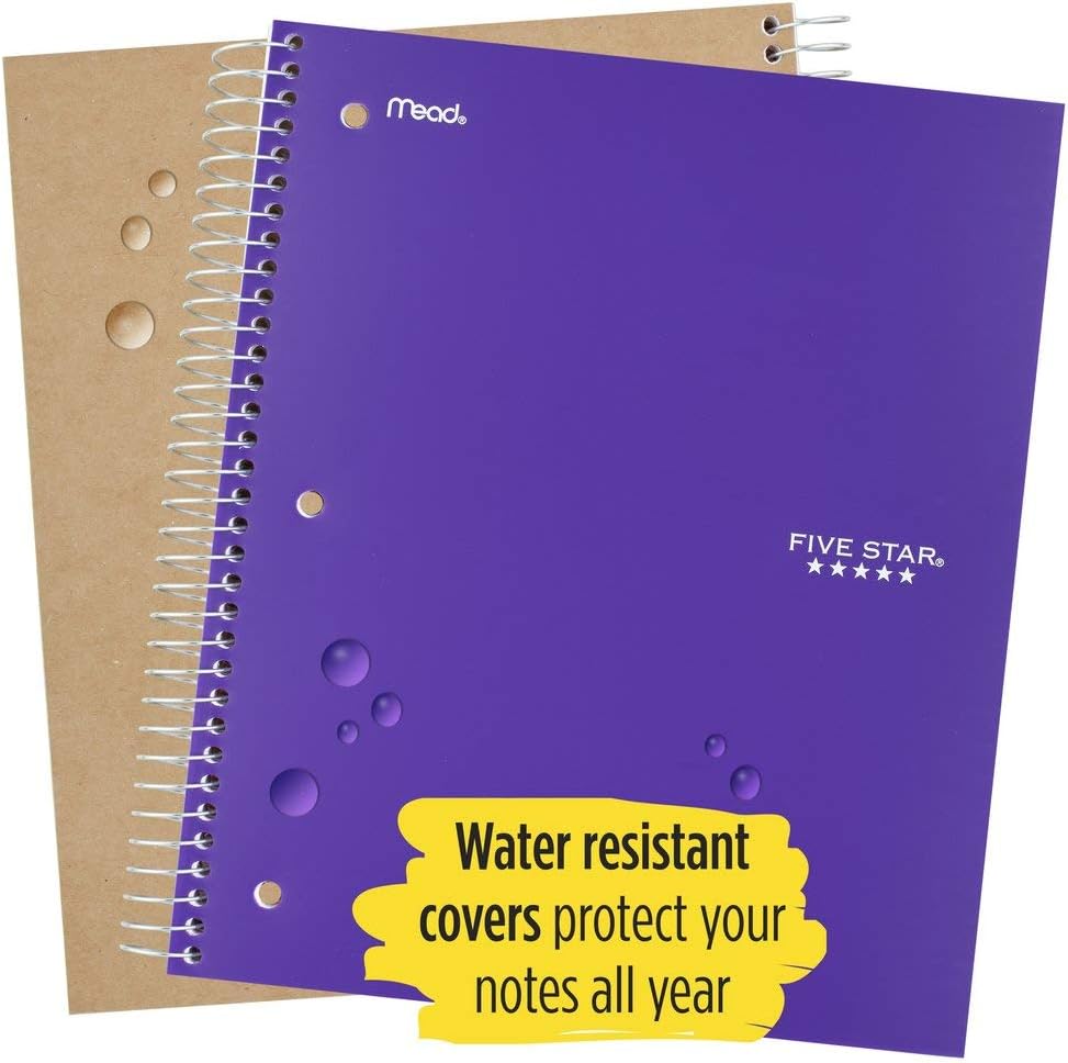 Five Star Spiral Notebooks, 1 Subject, Wide Ruled Paper, 100 Sheets, 10-1/2" x 8", Assorted Colors, 6 Pack (38042): Office Products
