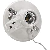 Zero 612431 lampholder 125 Volt Porcelain Pull Chain Light Fixture, Lampholder with Outlet in White, Porcelain