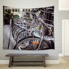 City Bicycles on Street Parking - Fabric Wall Tapestry Home Decor - 51x60 inches
