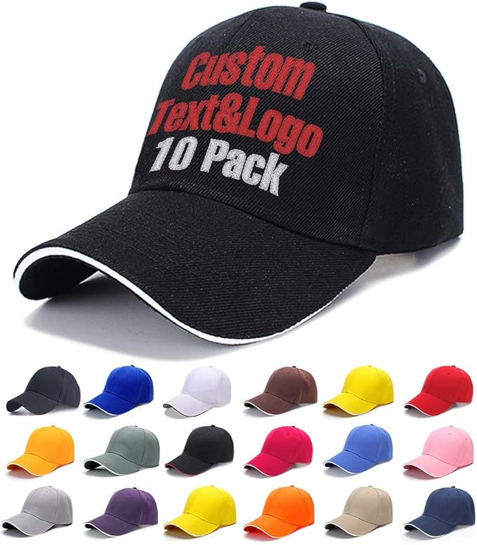 10PACK Custom Front&Back Baseball Cap Text and Logo 100 Cotton Personalized