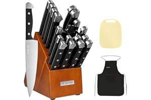 LIN ZHI REN Knife Sets for Kitchen with Block, 22 Pieces Kitchen Knives with Built-in Sharpener with Cutting Board and Apron,