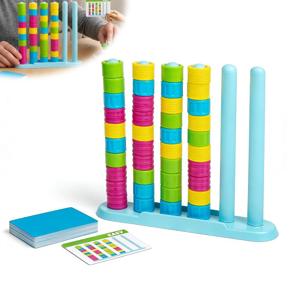 RAINPOT Wooden Color Match Challenge Game,Stacking Game for Family & Adults - Logical Thinking Puzzle with 60+ Challenges, Speed & Strategy Game for Game Night (1 Set)