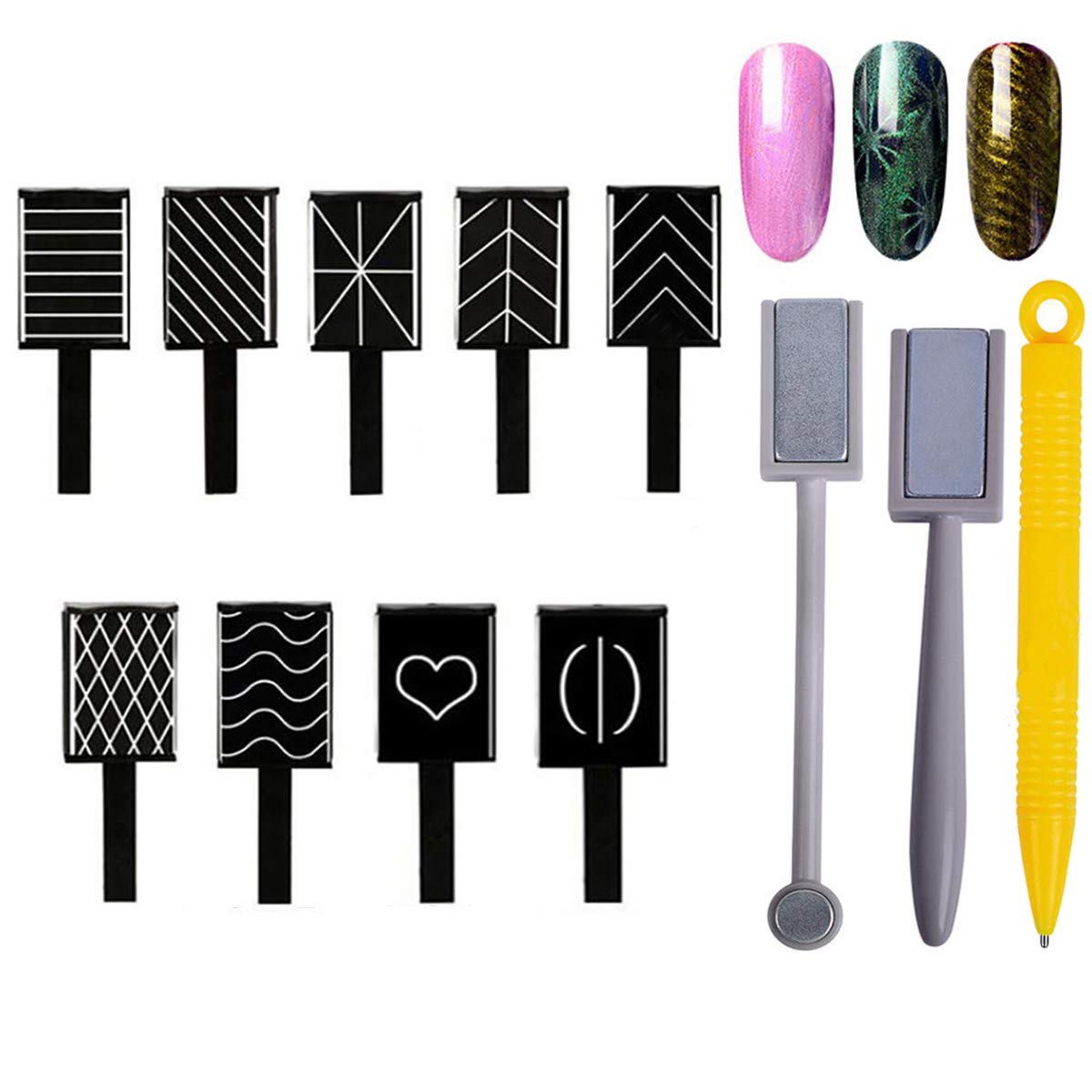 12Pcs Magnet Plate Wand Board Nail Magnet Tool, Mwoot Nail Magnet Pens And Double-headed Strong Cat Eyes Magnet Stick Dotting pens For 3D Gel Polish Nail Art