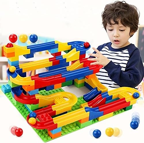 Hoyo Marble Run Coaster with Building Blocks and Race Marbles Set, Marble Game Race Railway Track Construction Learning Educational Toys, Endless Fun Kit (47pcs)