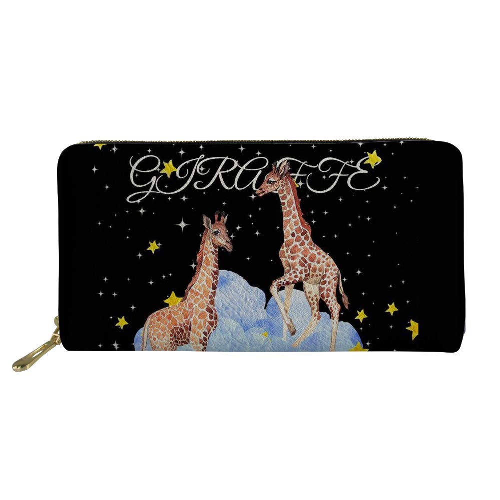 Woisttop Starry Giraffe Long Wallets Gift for Women Leather Zip Around Phone Clutch Follow Your Dreams