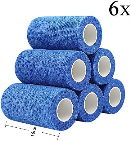 4 inch x 6 Pack Vet Wrap Adhesive Bandages - 5 Yards Self Adherent Cohesive Wrap Bandages Self Adhesive Non Woven Bandage Sports Medical Wrap Athletic Wrap for Ankle, Wrist, Sprains Blue