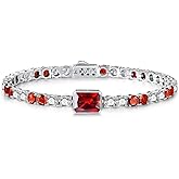 ETERMBOL Birthstone Bracelets for Women Birthday Gifts 4CT Radiant Cut Birthstone 4mm Sterling Silver White Gold Tennis Bracelets for Women Round Cut 5A Cubic Zirconia Bezel Setting 7 Inch