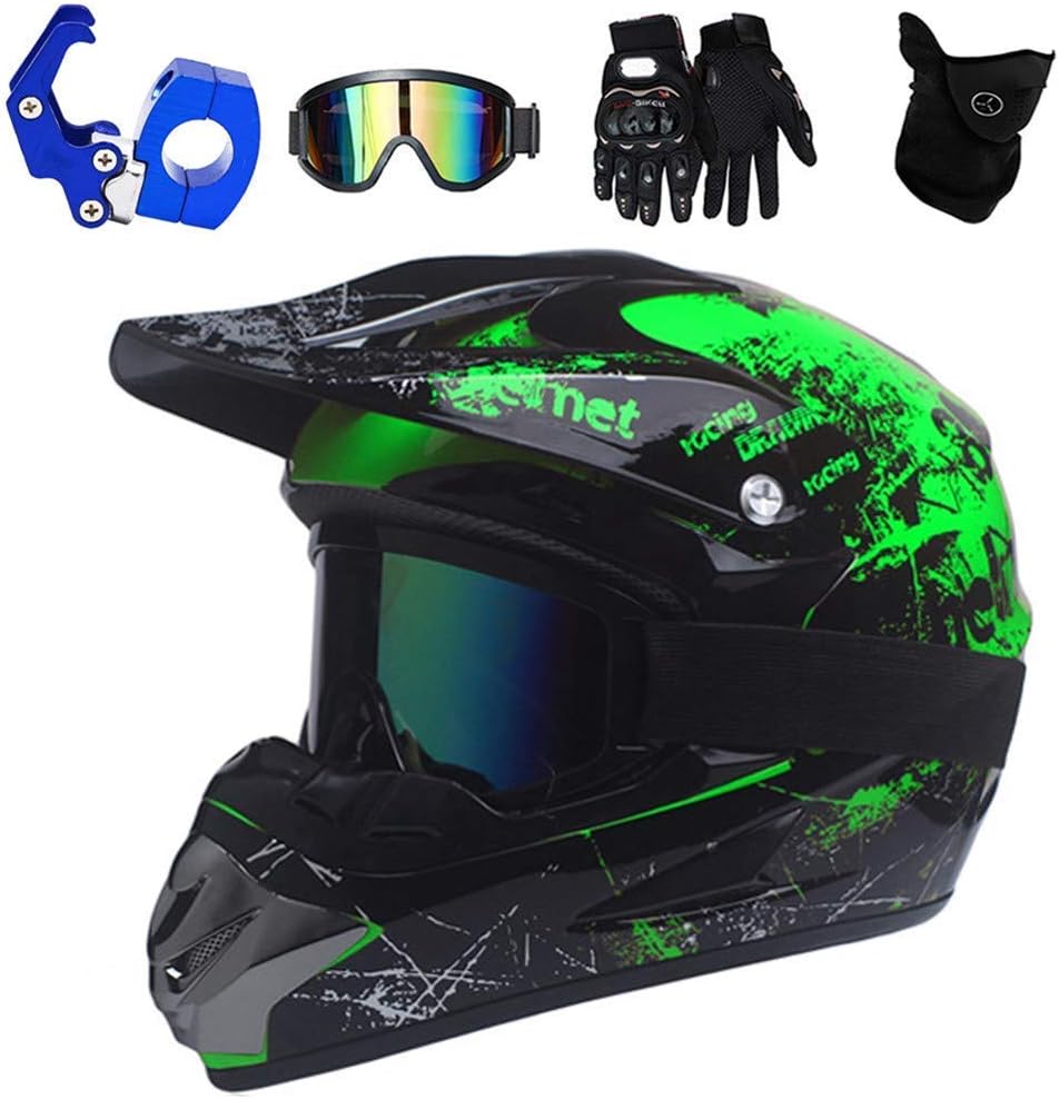 WYXAXNM Motorrad Cross Helm Set - DOT Zertifiziert Mit Brille & Handschuhen (Größe S-XL)