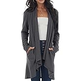 Lacozy Women's Open Front Long Cardigan Draped Snap Buffalo Plaid Shirt Kimono Cardigan Knit Sweater