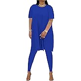 HBQ Womens 2 Piece Outfits Tracksuits Short Sleeve Tunic Tops Bodycon High Waist Leggings Pants
