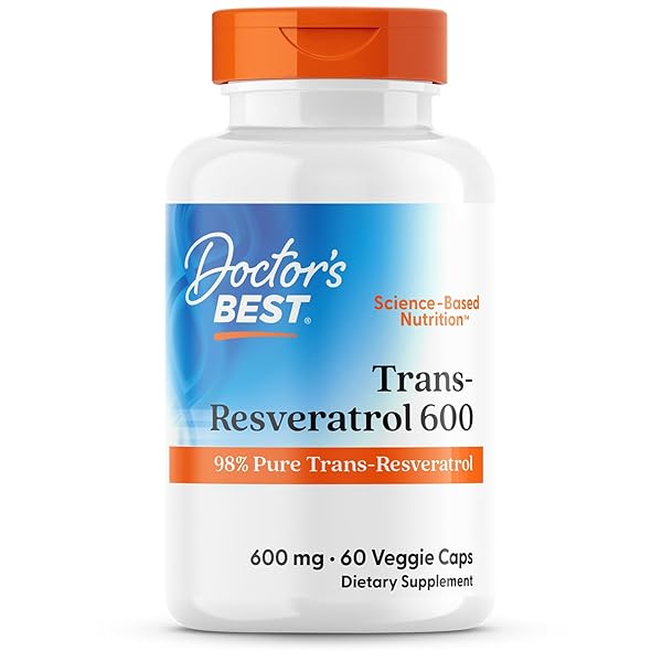 DOCTOR’S BEST TRANS- RESVERATROL 600, 98% PURE TRANS-RESVERATRO, NON-GMO, GLUTEN FREE, SOY FREE, VEGAN 60 VEGGIE CAPS
