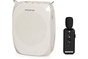 ZOWEETEK Voice Amplifier with 2025 New Wireless Lavalier Lapel Microphone,Personal Teacher Microphone,Portable Speaker Clip On Microphone,Mini Voice Amplifier for Speech,Meeting,Yoga(Pearl White)
