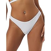 ZAFUL Women's High Cut Plain Bikini Bottom Mid Waist Solid Swimsuit Briefs Cheeky Bathing Suit High Leg Swim Bottoms
