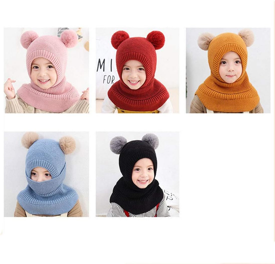 Yonkiny Cagoule Bebe Fille Garcon Mignon Bonnet Echarpe Hiver Chaud Cache Oreilles Chapeaux Tricote Enfant Double Pompon Cagoule Balaclava Pour Ski Snowboard Vetements Bebe Fille 0 24m Mkyra Org