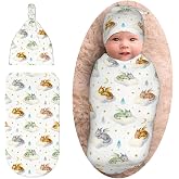 Sozzjile Cute Dragon Print Swaddle Blanket with Beanie Set, Cloud Moon Star Dragons Egg Newborn Swaddlling Blanket for Girls Boys Shower Infant Gifts