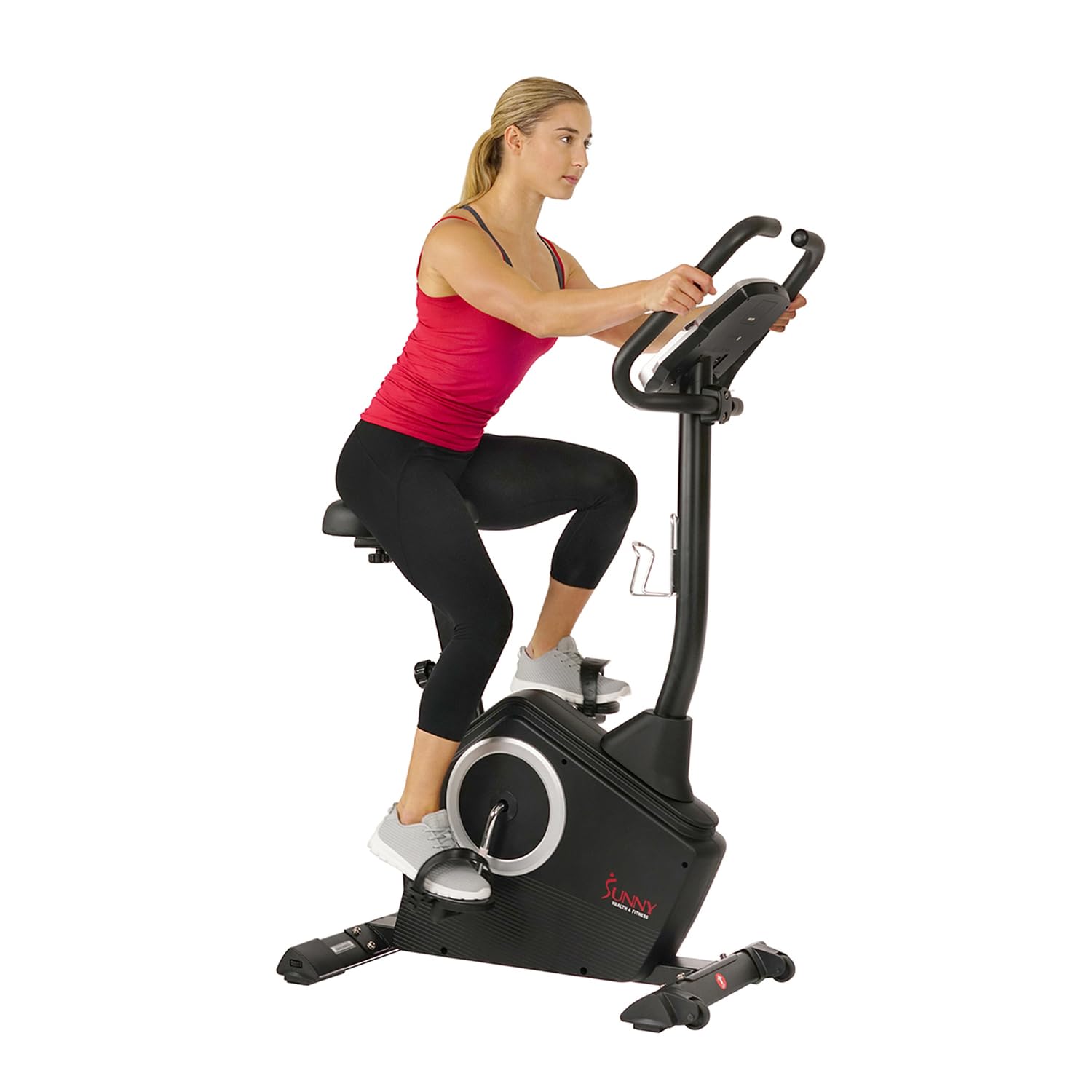 Sunny Health & Fitness Exercise Bike w/Pulse Sensors & Adjustable Cushion Seat, Home Cardio Training Machine for Adults/Seniors' Indoor Cycling Workout, Optional Compact Foldable or Electro-Magnetic