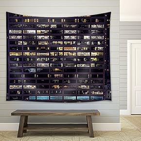 Office Building at Night - Fabric Wall Tapestry Home Decor - 51x60 inches