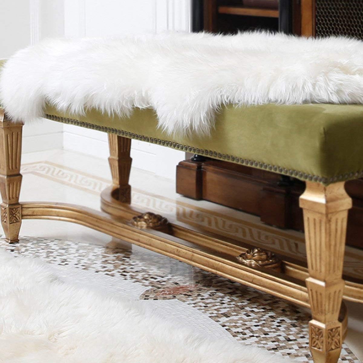 HLZHOU Soft Faux Fur Rug White Sheepskin Chair Cover Seat Pad Shaggy Area Rugs for Bedroom Sofa Living Room Floor(2 x 3 Feet （60 x 90 cm） White): Kitchen & Dining