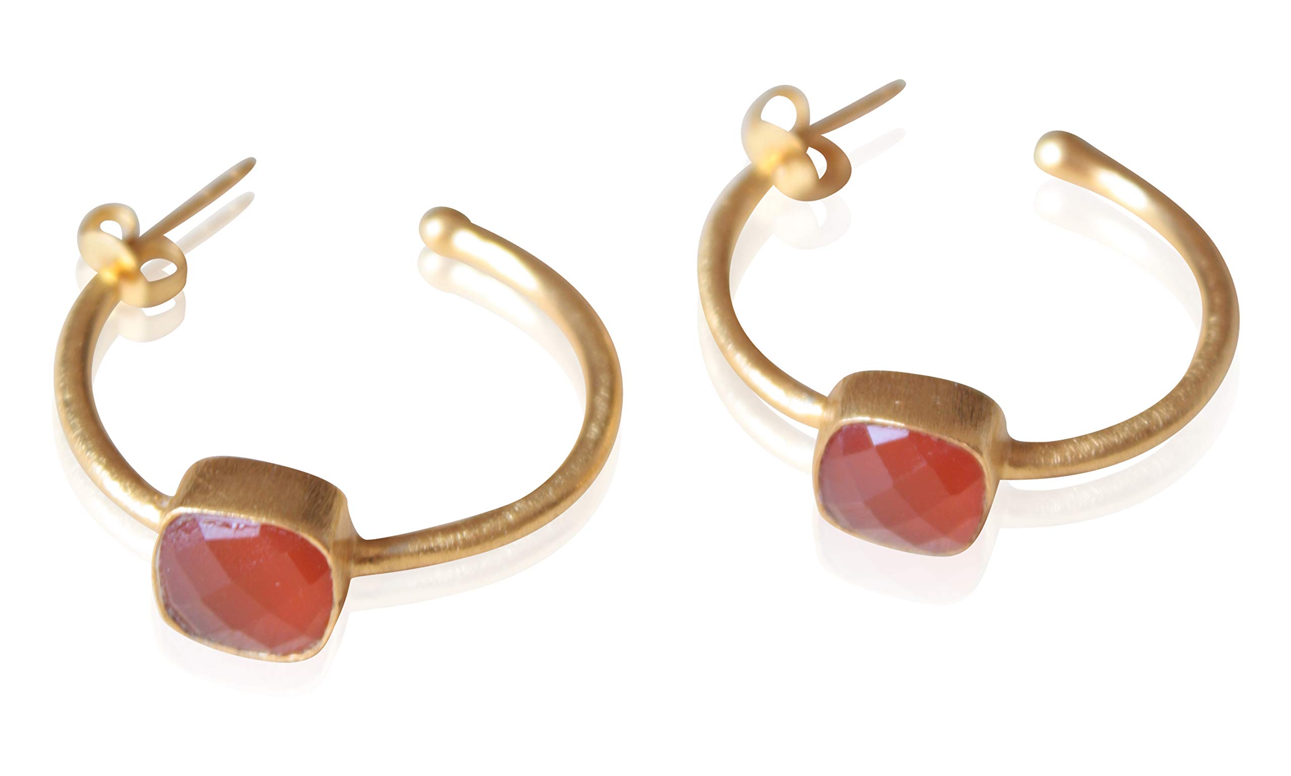 Women's Earrings – 18K Gold Plated Earrings with Semi-Precious Carnelian Stone – Gold/Orange Earrings for Women