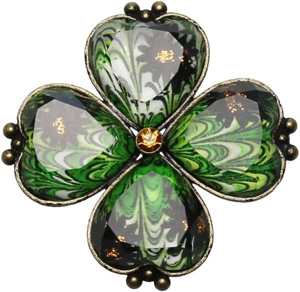 TAMARUSAN Green Marble Pattern Clover Brooch Handmade Nickel Free