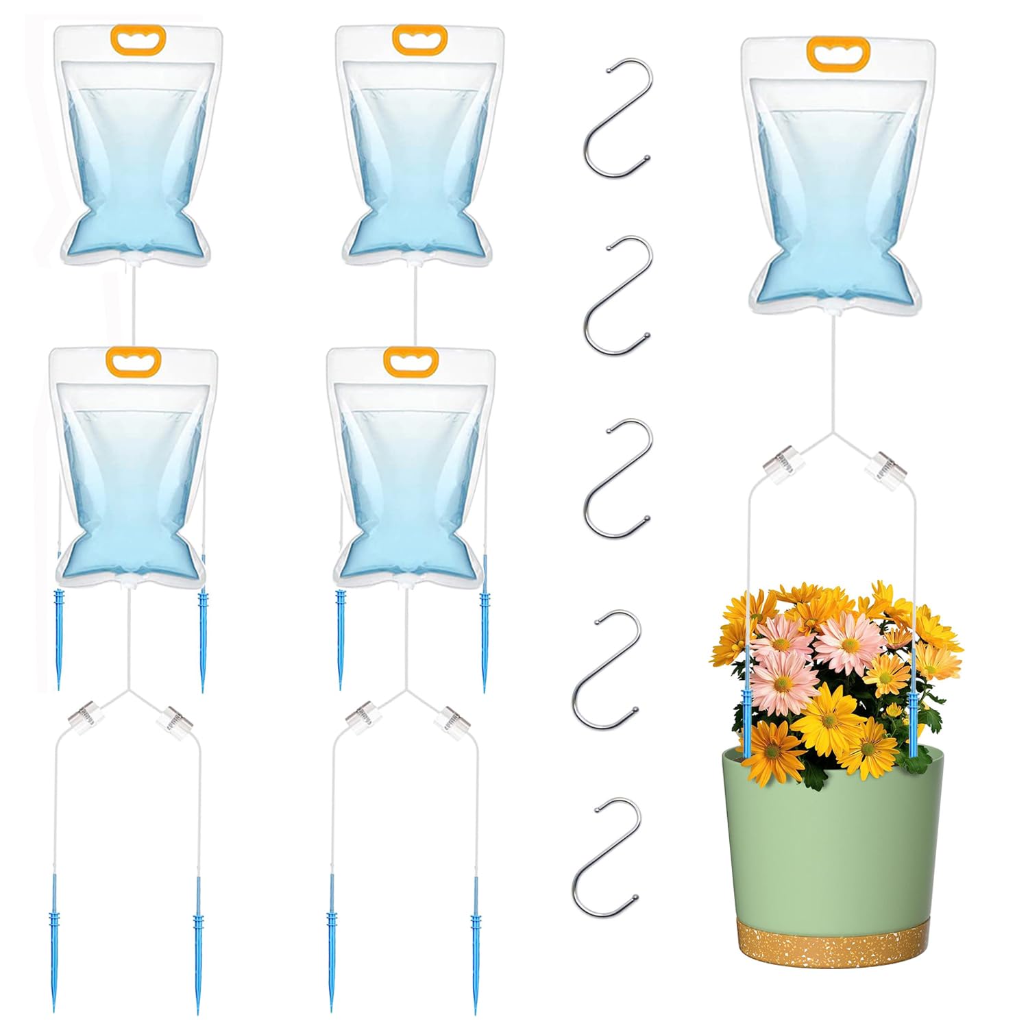 5Pcs 3.5L Plant Watering Drip Irrigation Bags Automatic Watering System Plastic Watering Device Plant Watering for Indoor Plants (Two Control Valves)