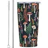 CHASOEA Mushroom Tumbler 20oz Botanical Stainless Steel Insulated Tumblers with Lid and Straw Leaves Travel Coffee Mug Tea Wine Cups Water Bottle Sport Gifts for Women Mushrooms Lover
