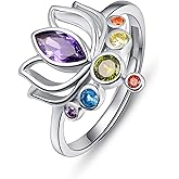 TANGPOET 7 Chakra Rings for Women 925 Sterling Silver Lotus Flower Adjustable Ring 14K Gold Plated Healing Spiritual Jewelry Reiki Meditation Gifts for Her Yoga Lovers