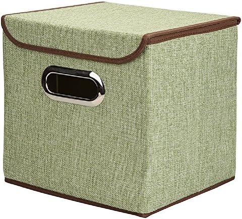 RoomDiary Foldable Non-Woven Storage Box, Clothes Toys Cube Container with Lid, Storage Case 9.8"9.8"9.8", 1 Pack (Green)