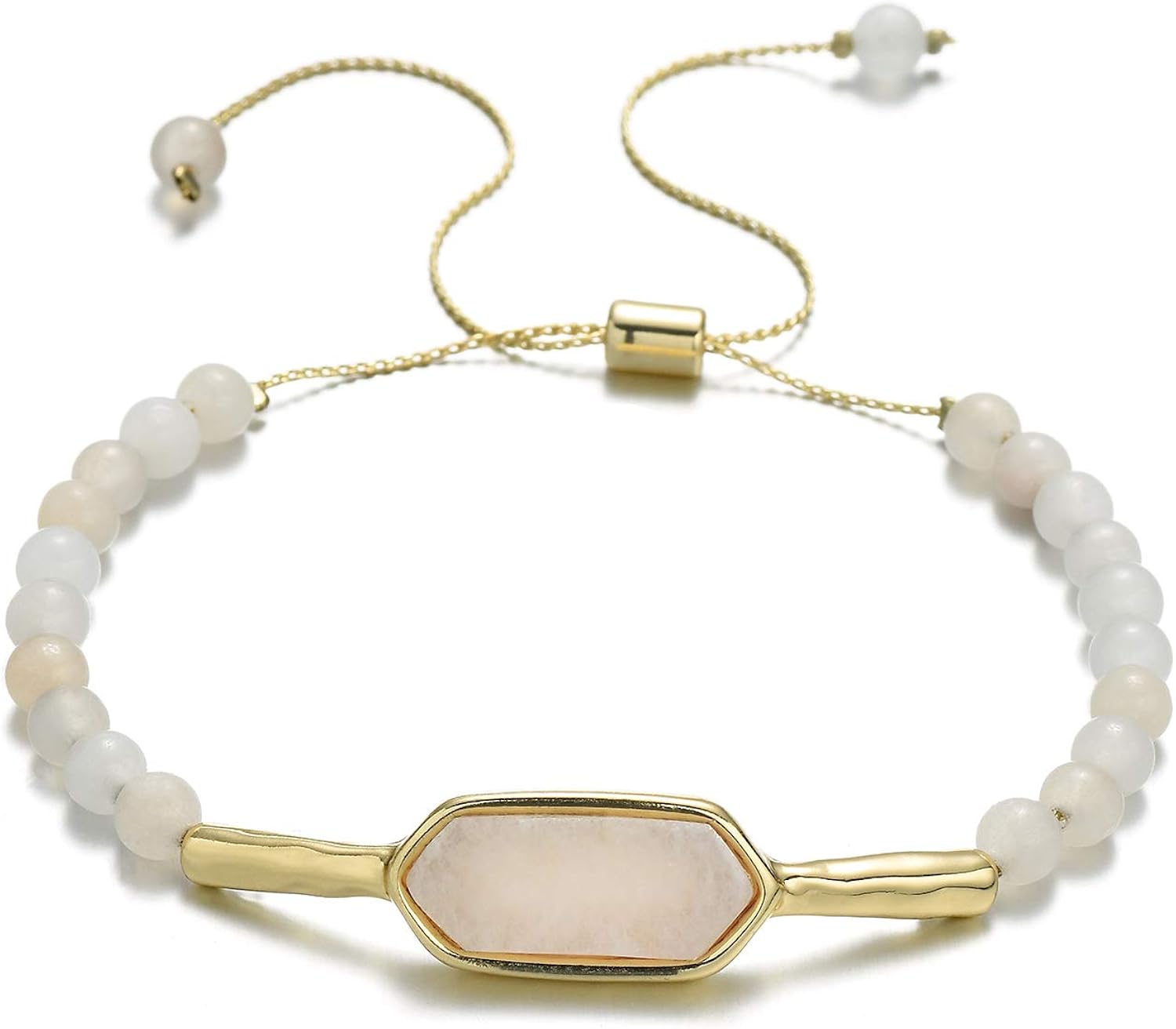 FSMILING Light Rose Quartz Bracelet Natural Stone Healing Crystal Bracelets for Women,Adjustable