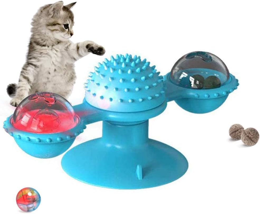 EJG Cat Interactive Rotate Windmill with Carnip and LED Light, self-Groomer Toothbrush Scratcher Games Home Training pet Toy Stress Anxiety Relief (Yellow) : Pet Supplies