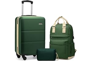 LARVENDER Luggage Sets 3 Piece with Travel Backpack, Hardside ABS Carry On suitcase sets with 360°Spinner Wheels, Durable Luggage Set Clearance For Women Men, Olive Green