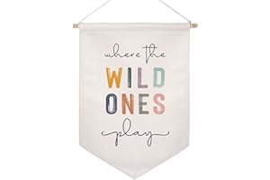 HUBBGDESIGN Where The Wild Ones Play Banners, Nursery Wall Hanging, Playroom Wall Decor, Toddler Room Decor, Playroom Flag, Nursery Decor, Kids Wall Art, Child Art Gifts, Fabric Hanging Banners