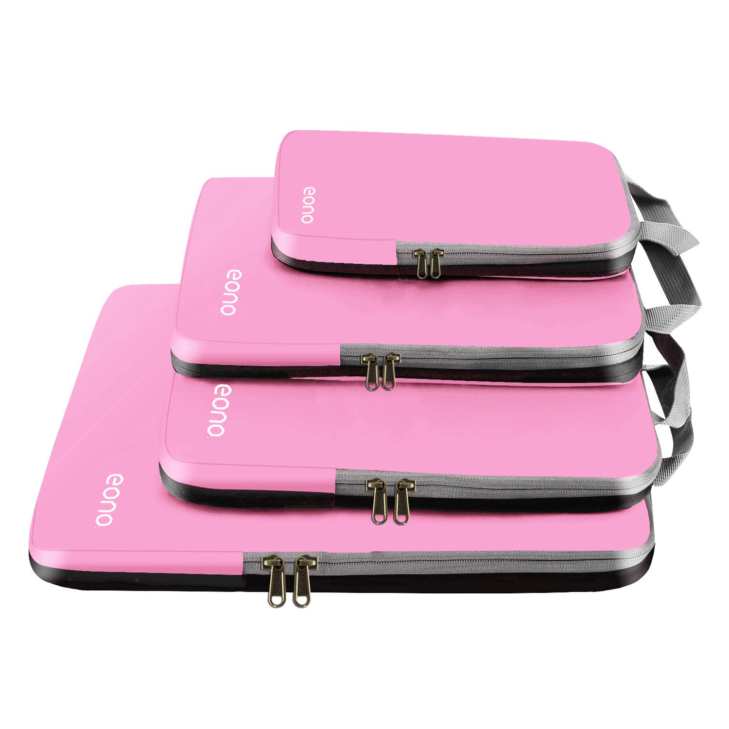 Eono Compression Packing Cubes, Luggage Organiser Set, Extensible Suitcase Organiser, Packing Organisers for Suitcases, Packing Cubes for Travel or Home Storage - Pink, 4 Set
