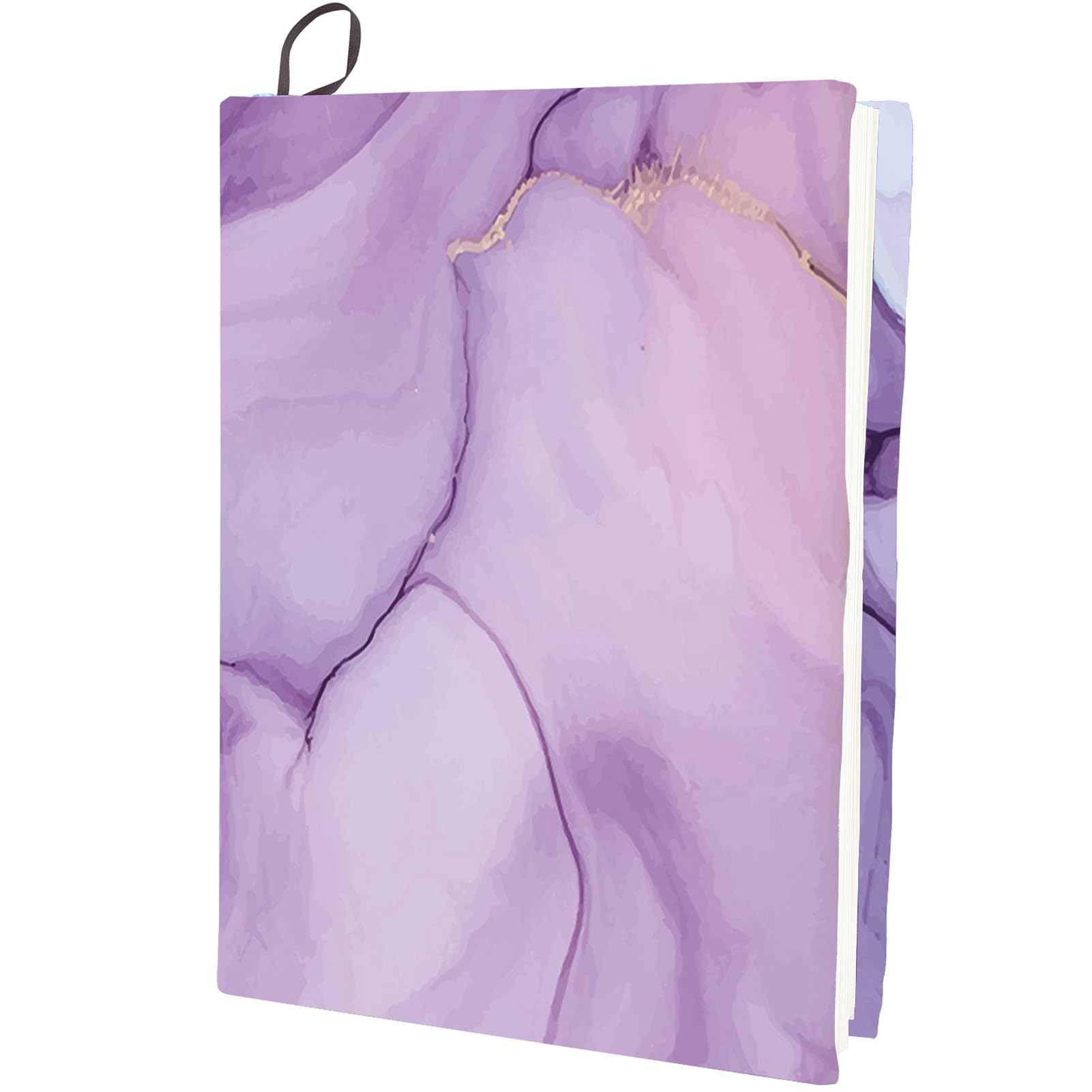 CRASPIRE Purple Stretchable Book Cover Marble Pattern Washable Reusable Large Nylon Cloth Polyester Book Protector Elastic Notebook Wraps Suitable for Most Hardcover Books Students