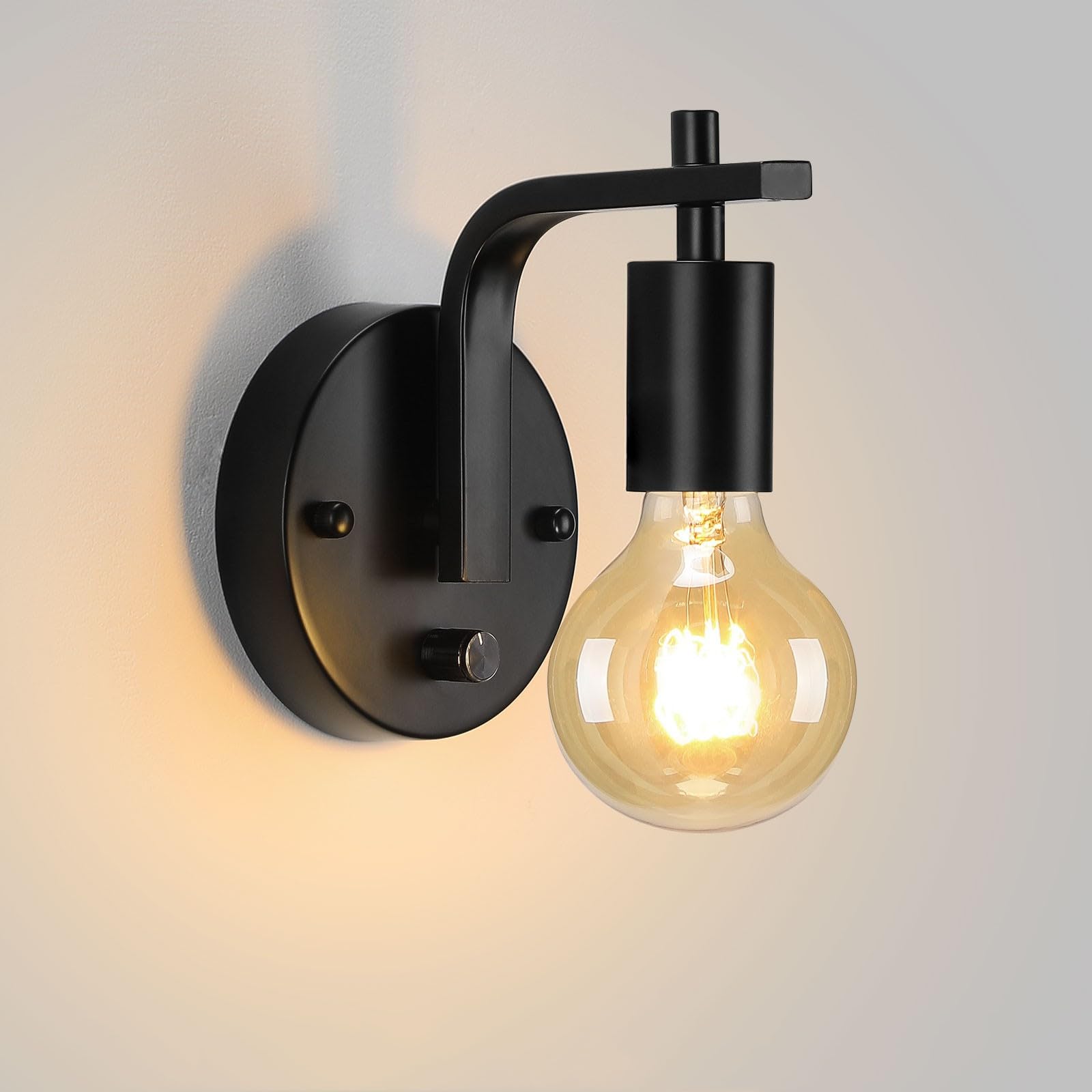 Photo 1 of Glighone Black Wall Sconce with Switch, Dimmble Wall Lamp, Wall Mounted Bedside Lamps, Retro Wall Light E26 Industrial Wall Lighting for Living Room Kitchen