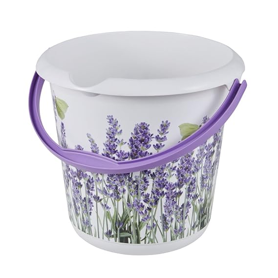 keeeper Eimer mit integrierter Mess-Skala und ergonomischem Griff, Blumendekor, 10 l, Lavender, Weiß
