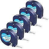 5 Pack Compatible with Dymo Letratag Refills 91201 91331 S0721660 Label Maker Tape White Plastic 12mm x 4m 1/2" x 13', Work with Dymo Letra Tag LT-100H LT-100T Plus 200B QX50 XR XM 2000