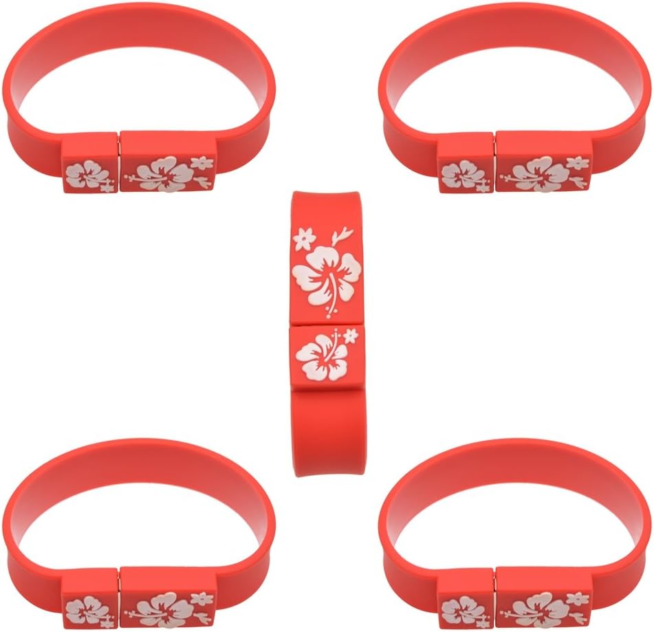 Uflatek 2 GB USB 2.0 Flash Drive, 5 Pieces Memory Stick Red Color Jump Drives Wrist Band Thumb Drive High Speed Pen Drive Fold Data Storage